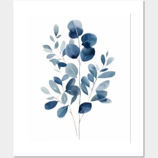 Indigo Blue Botanical Leaves Posters and Art